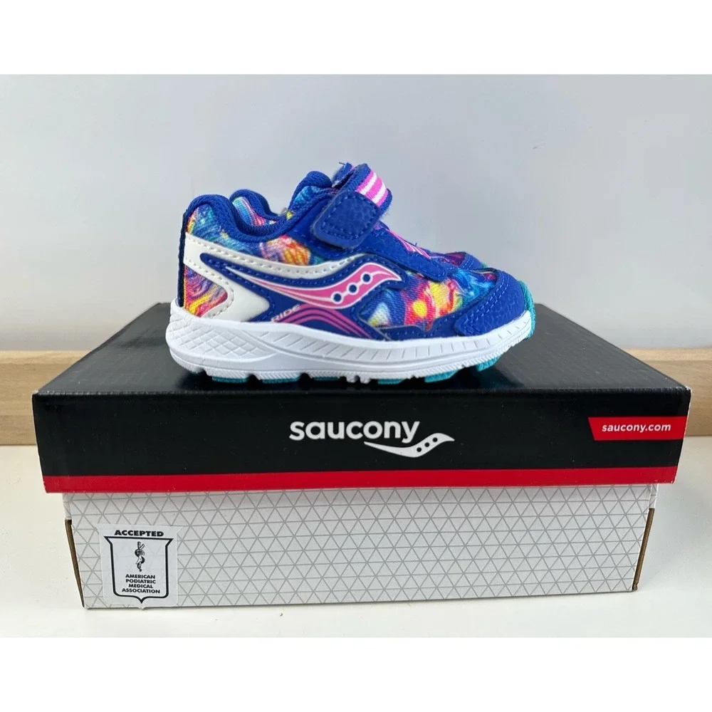 Saucony Ride 10 Jr Blue/Rainbow Swirl Running Shoes / Toddler Little Kids 4